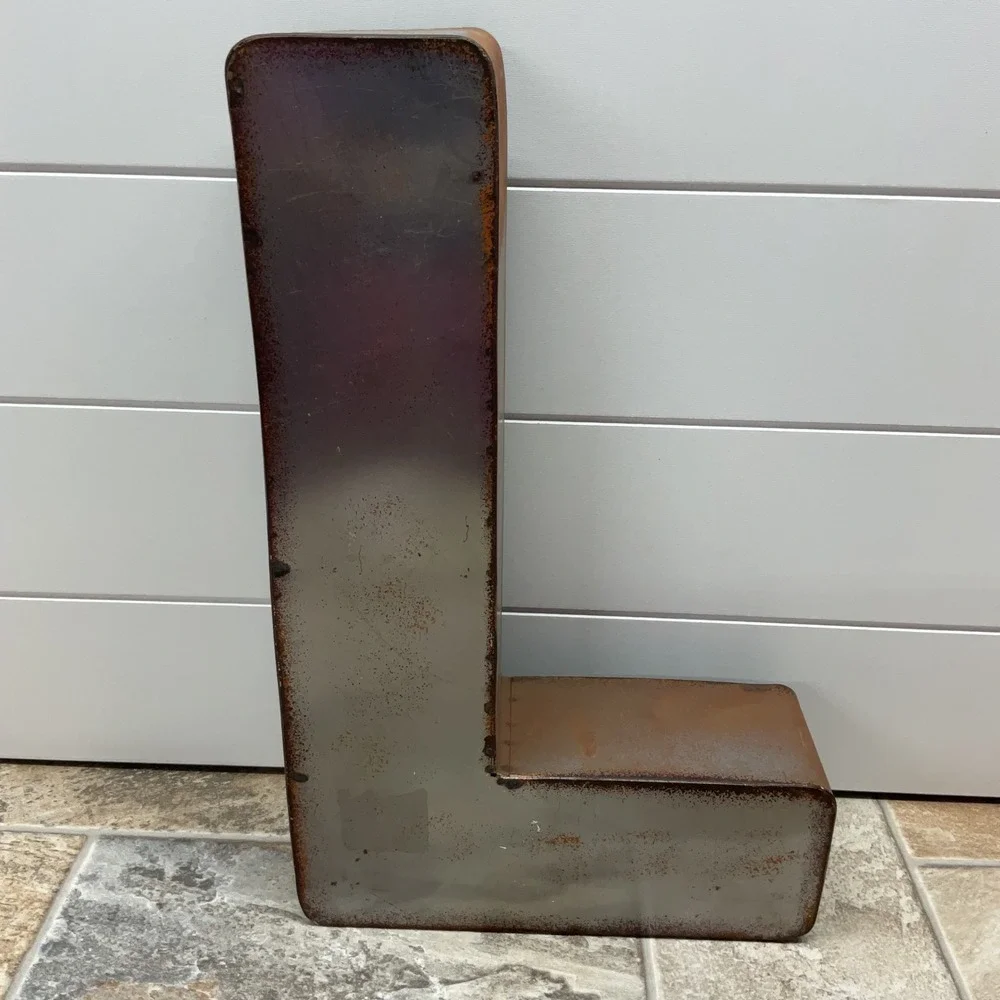 Industrial Metal Letter L Wall Decor 16 Inch Rusted Silver Vintage Marquee Sign